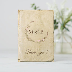 Old rustic paper vintage wedding thank you card