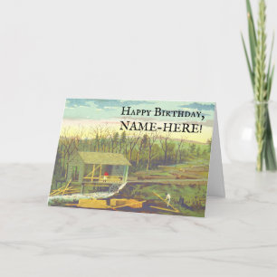 Old Rustic Sawmill Birthday Greeting Card