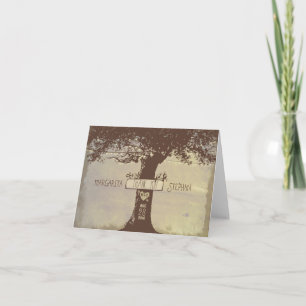 old rustic tree cute string lights thank you cards