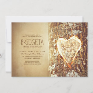 old rustic tree heart bridal shower invitations