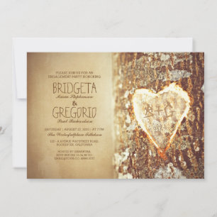 old rustic tree heart engagement party invitations