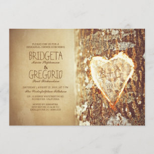 old rustic tree heart rehearsal dinner invitations