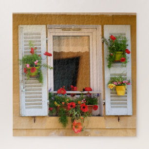 Old Rustic Village Window Flower Pots Jigsaw Puzzle