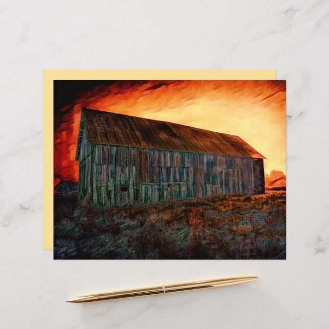 Old Rustic Vintage Orange Brown Barn Sunset (Front/Back In Situ)