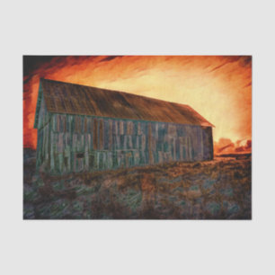 Old Rustic Vintage Orange Brown Barn Sunset Tissue Paper