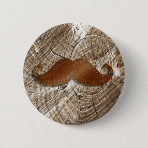 Old Rusty metal moustache with little holes around 6 Cm Round Badge