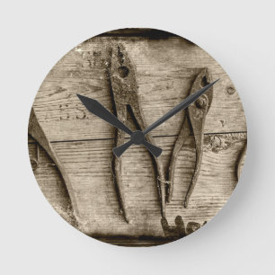 Old rusty tools. round clock