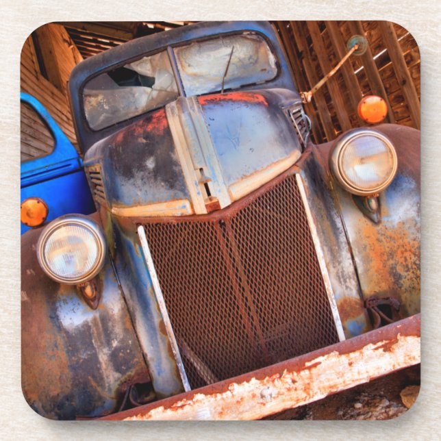 Old rusty truck on a farm coaster (Front)