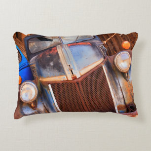 Old rusty truck on a farm decorative cushion