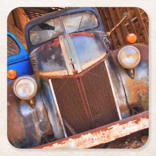 Old rusty truck on a farm square paper coaster