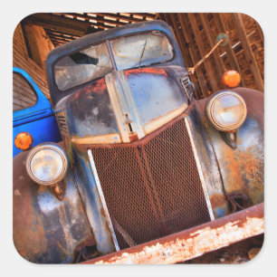 Old rusty truck on a farm square sticker