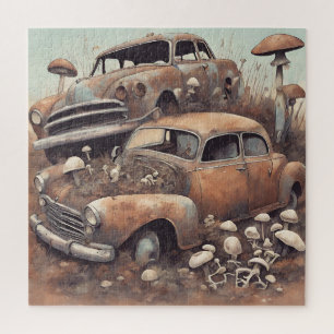 Old Rusty Vintage Cars and Mushrooms  Jigsaw Puzzle