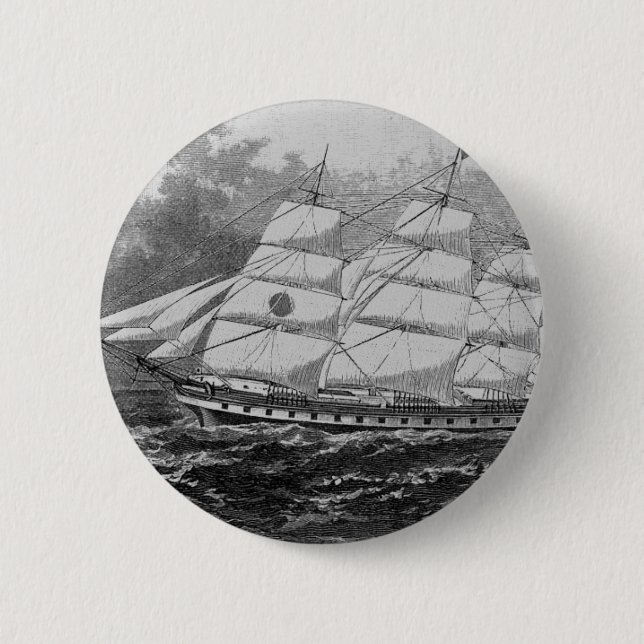 Old Sailing Ship 6 Cm Round Badge (Front)
