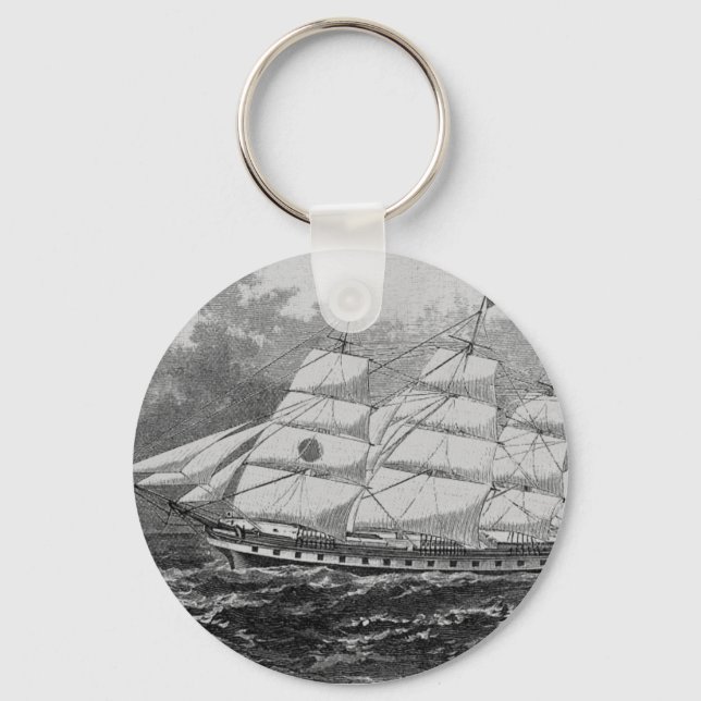 Old Sailing Ship Key Ring (Front)