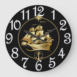 Old Sailing Ship Large Clock