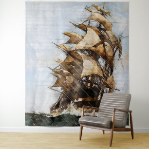 Old sailing ship tapestry