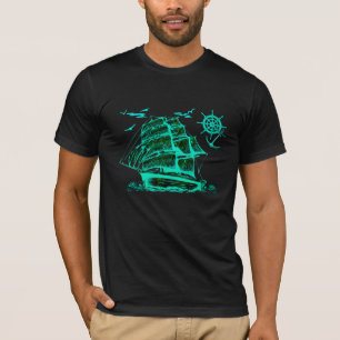 Old sailing ship with green graphics T-Shirt