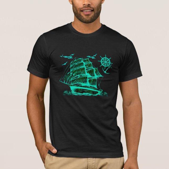 Old sailing ship with green graphics T-Shirt (Front)
