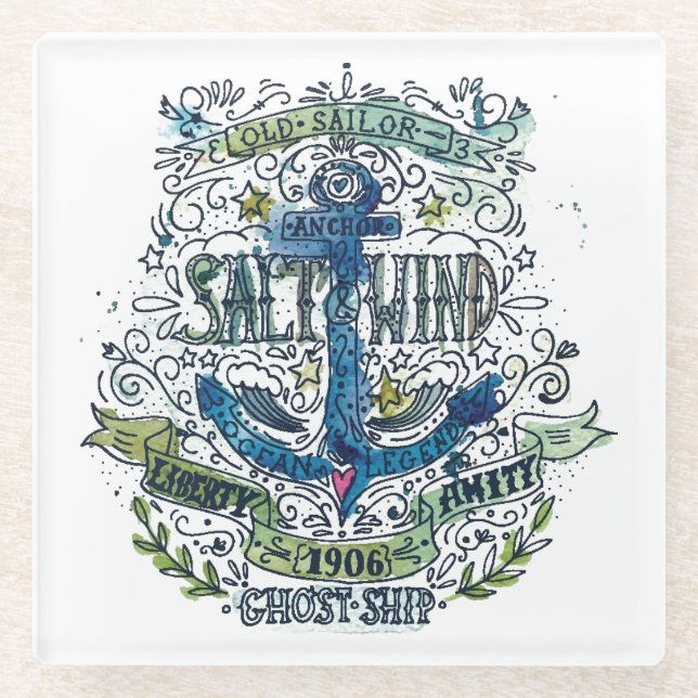 Old Sailor Anchor Poster Glass Coaster (Front)