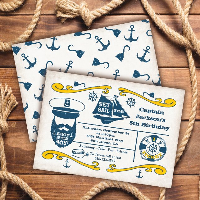 Old Sailor Nautical Birthday Party Invitations (Creator Uploaded)