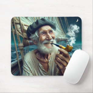 Old Sailor On A Sailboat Smoking a Pipe Mouse Pad