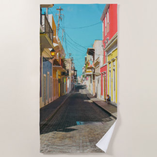 Old San Juan Cobblestone Street Photography Beach Towel