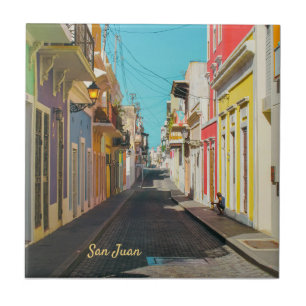 Old San Juan Cobblestone Street Photography Ceramic Tile