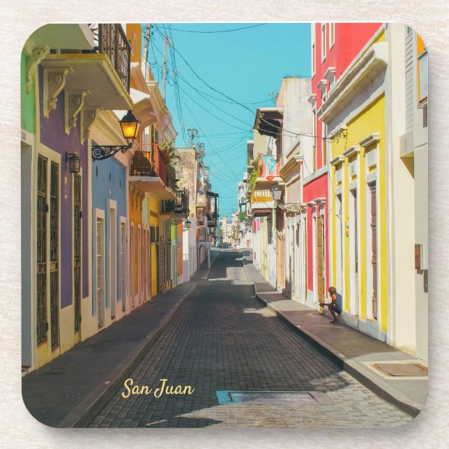 Old San Juan Cobblestone Street Photography Coaster (Front)