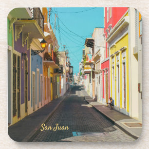 Old San Juan Cobblestone Street Photography Coaster