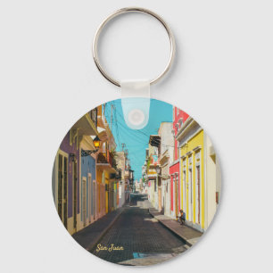 Old San Juan Cobblestone Street Photography Key Ring