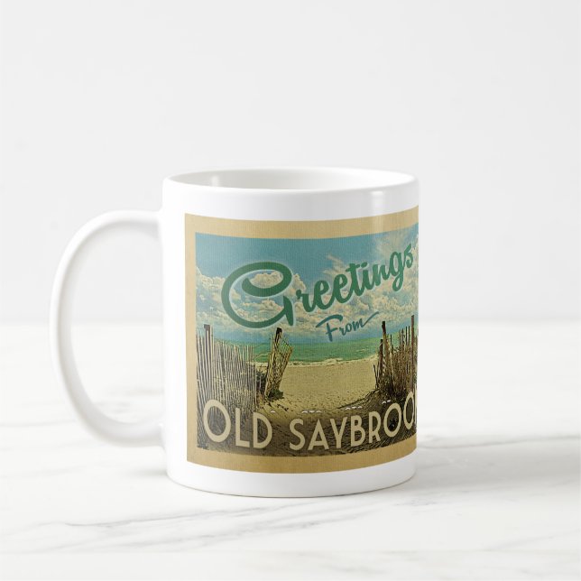 Old Saybrook Beach Vintage Travel Coffee Mug (Left)