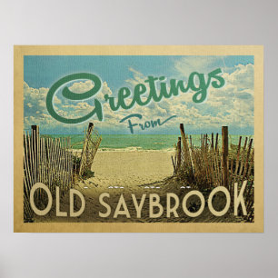 Old Saybrook Beach Vintage Travel Poster