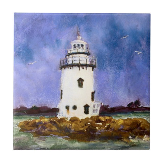 Old Saybrook Connecticut Lighthouse Maureen Girard Ceramic Tile (Front)