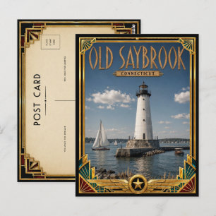 Old Saybrook Connecticut Vintage Art Deco Golden Postcard
