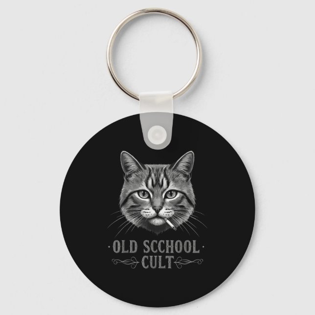 Old Scchool Cult Funny Cat For Cool People And - F Key Ring (Front)