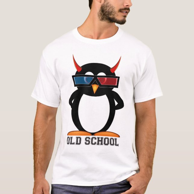Old School 3D Evil Penguin™ T-Shirt (Front)