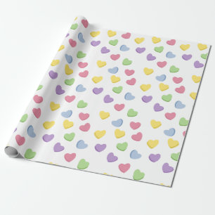 Old School 90s Valentine’s Candy Coloured Hearts Wrapping Paper