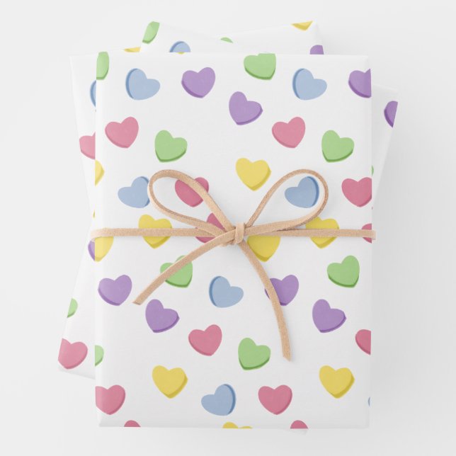 Old School 90s Valentine’s Candy Coloured Hearts Wrapping Paper Sheet (In situ)