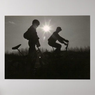 Old school BMX print, Silhouette, Two Subjects Poster