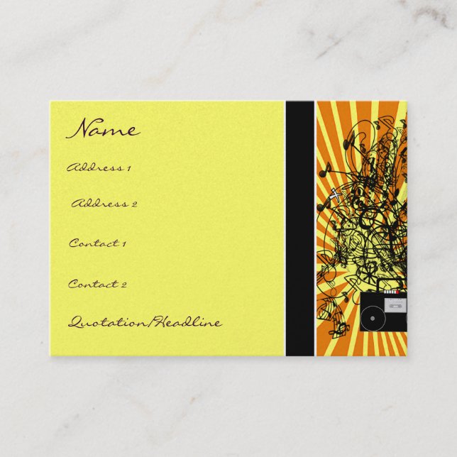 Old School BoomBox Shock-Musical Notes Swirls Business Card (Front)