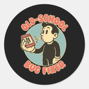 Old School Bug Fixer Retro Arcade Gamer Vintage 80 Classic Round Sticker
