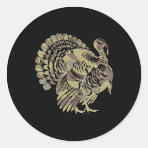 Old School Camo Turkey Hunting Thankgiving Gift  Classic Round Sticker