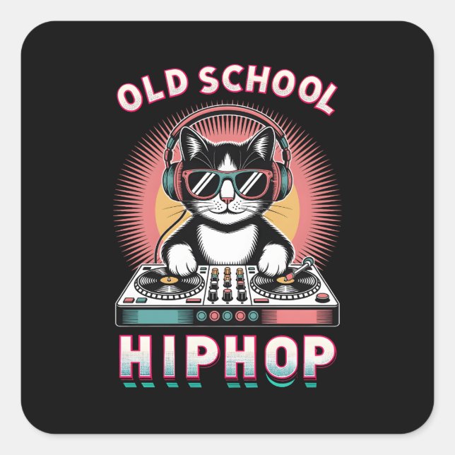 Old School Cool Cat DJ Square Sticker (Front)