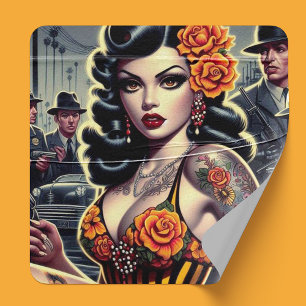 Old School Cute Goth Girl Square Sticker