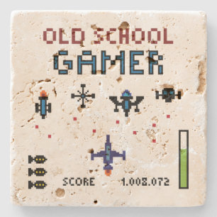 Old School Gamer Spacheship Stone Coaster