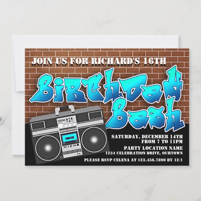 Old School Hip Hop Birthday Invitations (Front)
