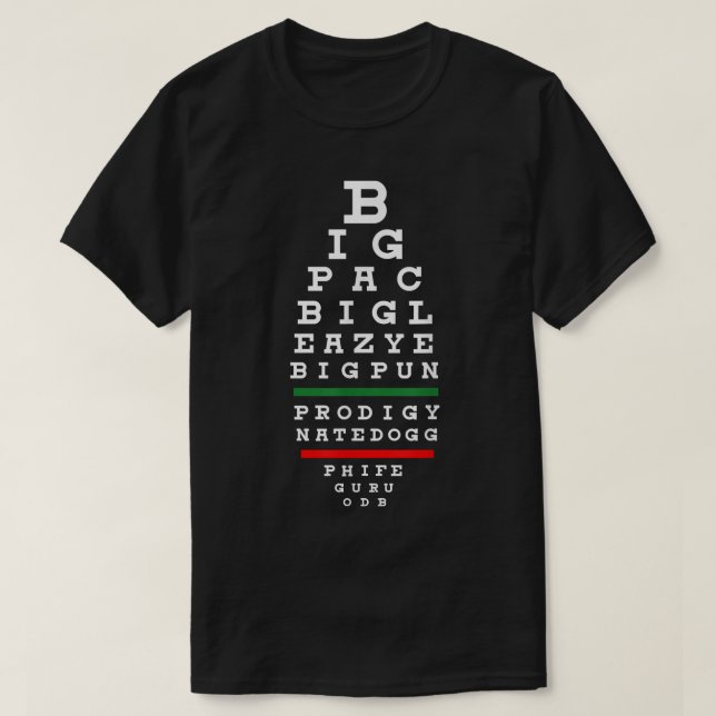 Old School Hip Hop Music Rap Legends Eye Chart 90s T-Shirt (Design Front)