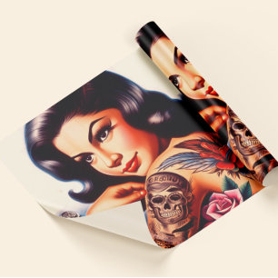 Old School Inked Girl Wrapping Paper
