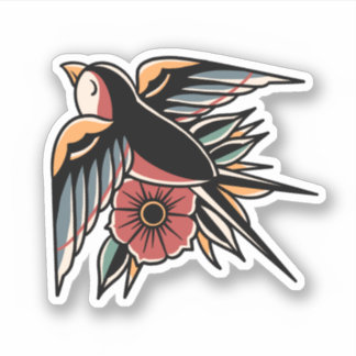 Old school inspired colourful swallow design 