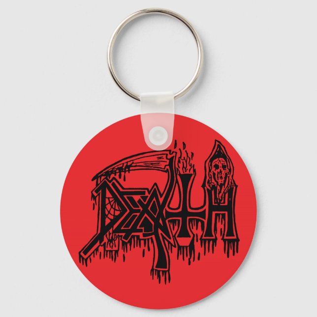 Old School Logo black on red button Key Ring (Front)